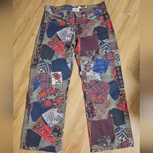 BDG Kayla Low Rise Wide Leg Jeans Patchwork Multicolor Floral Size 29